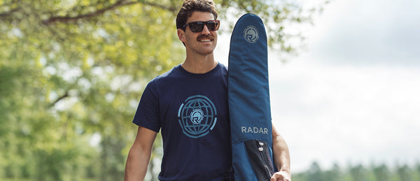 Water skier with a Radar padded water ski   bag