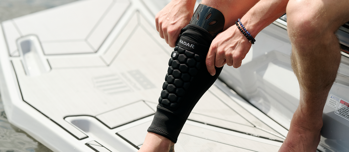 Radar Waterski Shin Guard worn for rear shin protection