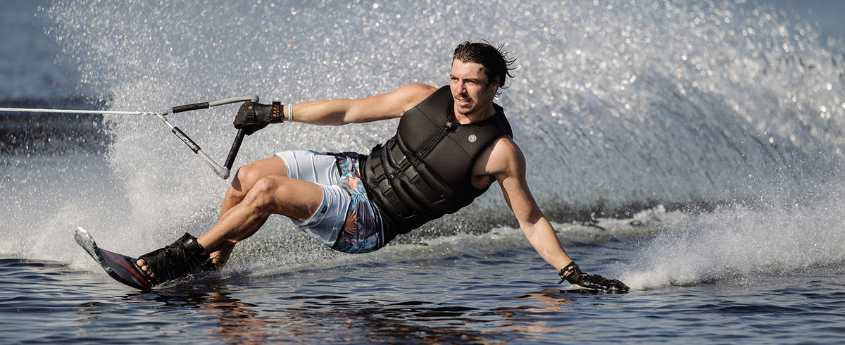 water skier using the Radar Staple CGA Life Vest 2027 Coast Guard Approved waterski life jacket