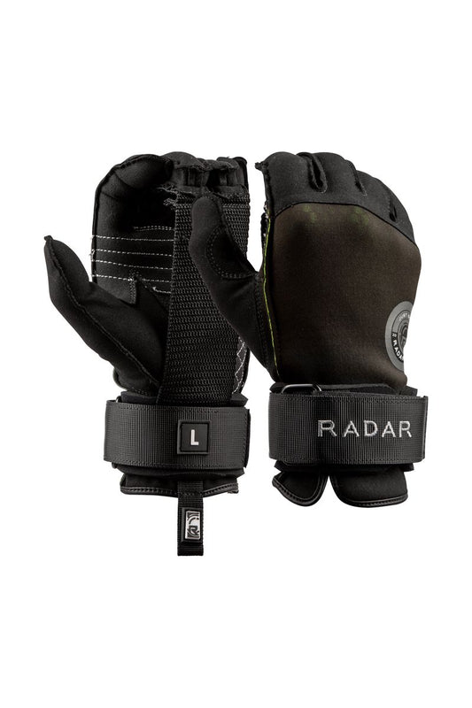 Radar Vice Inside-Out waterski gloves with external grip dowel and Power Strap
