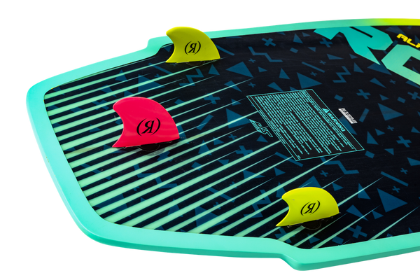Bottom of Ronix Alpha Squad Sea Captain youth wakesurf board with thruster fin setup