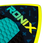 Close-up of a Ronix surfboard with a blue and yellow design on a white background