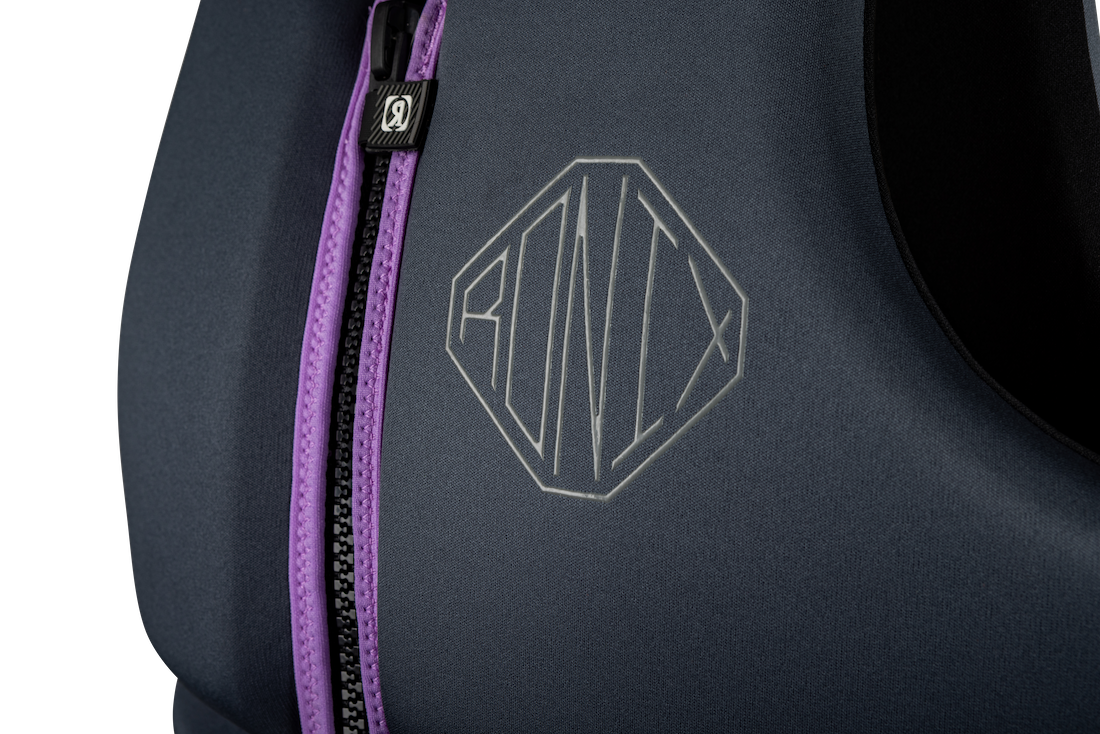 Front view of Ronix Avalon YES women's Coast Guard Approved life jacket logo