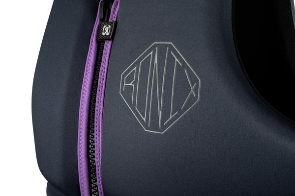Front view of Ronix Avalon YES women's Coast Guard Approved life jacket logo
