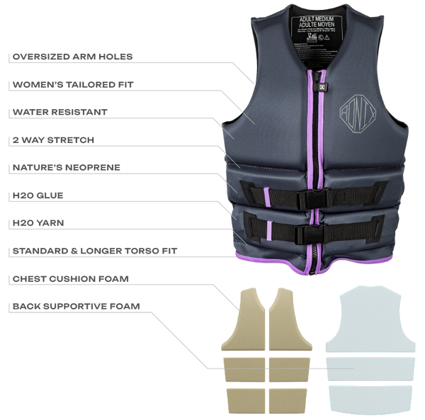 Women's-specific torso fit on Ronix Avalon YES CGA life vest