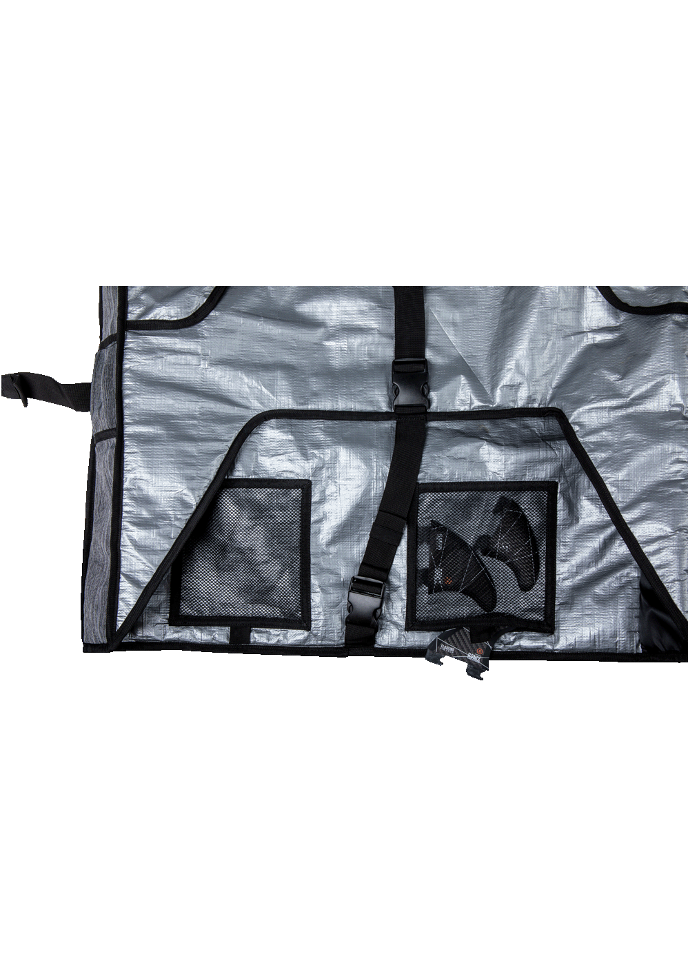 Fin storage pockets on Ronix Bimini Top wakesurf rack