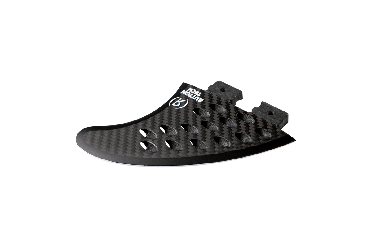 Perforated water-flow cutouts on Ronix Cheese Grater wakesurf fin