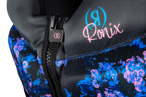 Ronix Daydream women's Coast Guard Approved life jacket zipper and logo