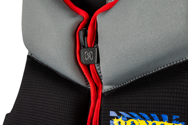 Front view of Ronix Drivers ED Boys' CGA life jacket with zipper