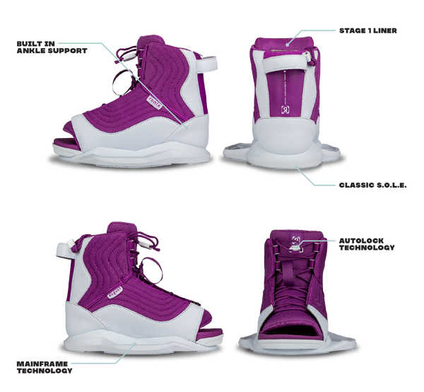 2026 Ronix August girls' youth wakeboard boots size 2–6 features
