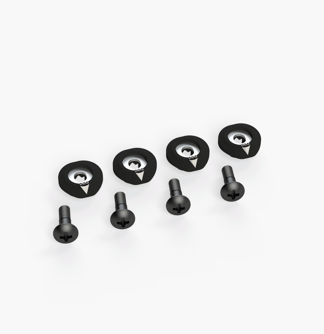 Close-up of black Ronix M6 baseless wakeboard binding bolts