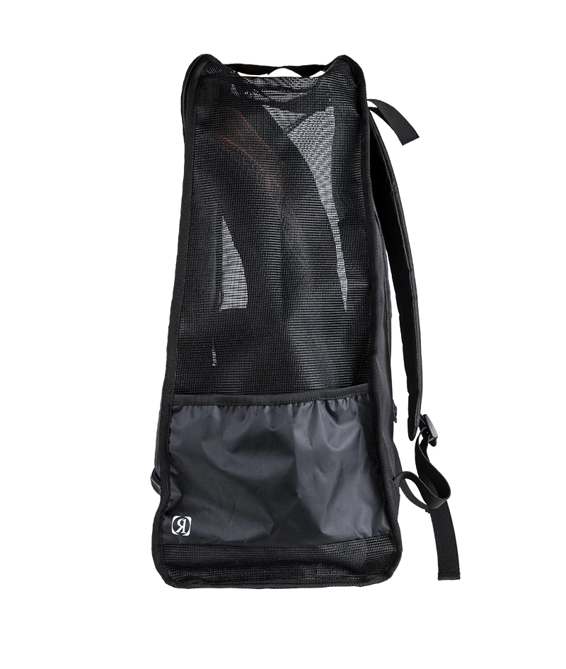 A black mesh and nylon shoulder bag with a front pocket and adjustable strap, shown against a plain white background.