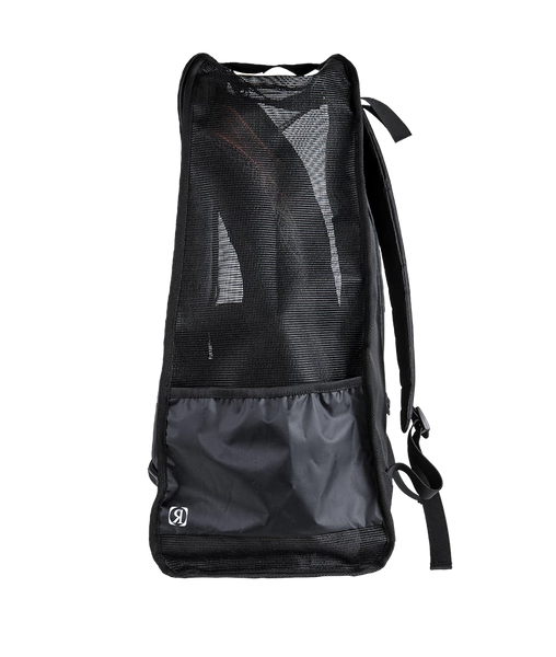 A black mesh and nylon shoulder bag with a front pocket and adjustable strap, shown against a plain white background.