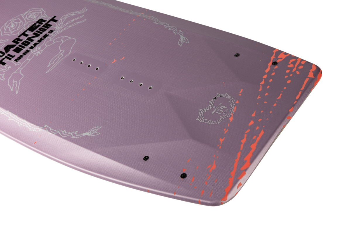 Side profile of Ronix Quarter 'Til Midnight wakeboard showing hybrid rocker