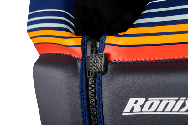 close up of the Ronix Realm CGA watersports life vest zipper