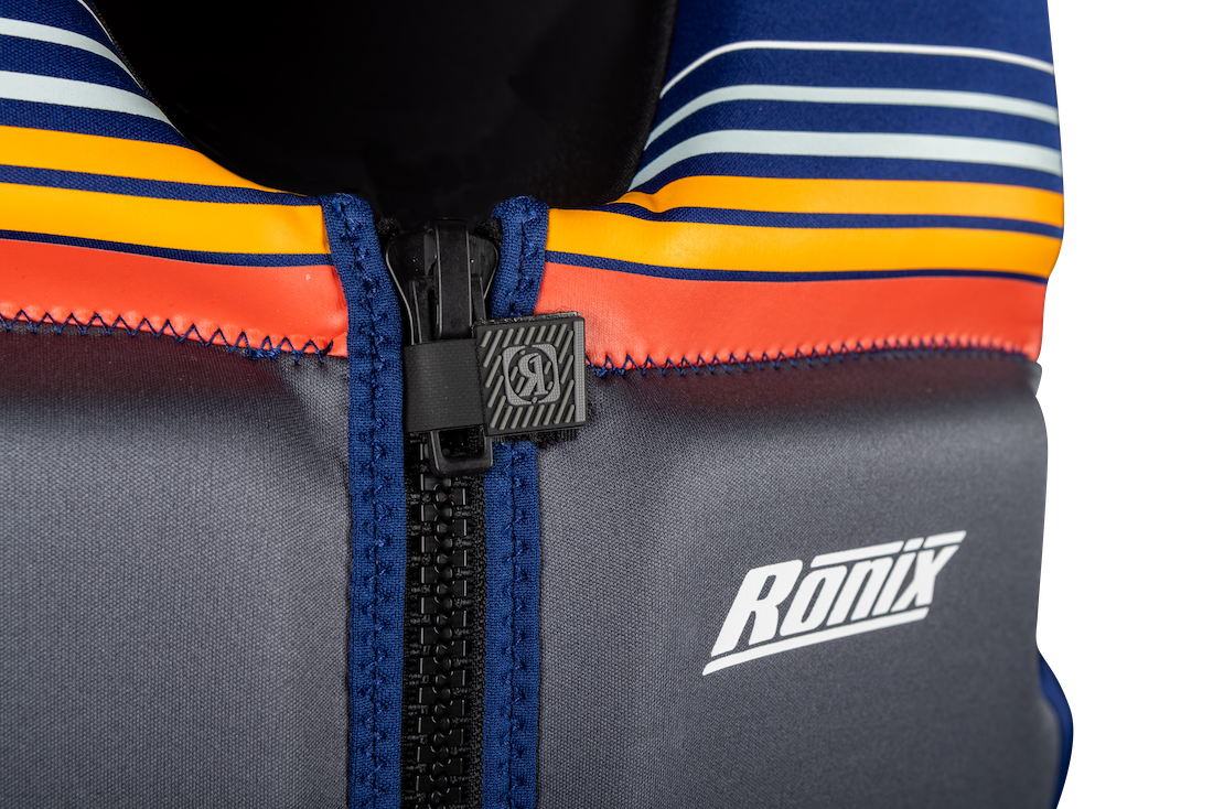 Zipper on the Ronix Realm CGA watersports life vest