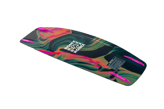 Bottom view of Ronix Rise women's wakeboard showing refined channels