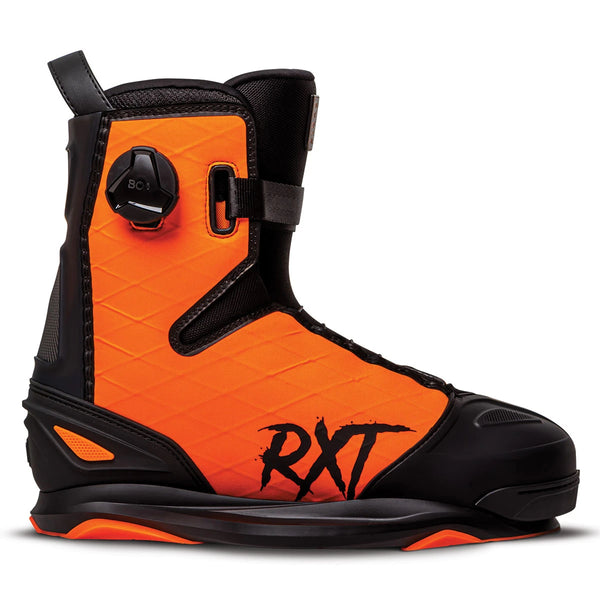Side view of 2023 Ronix RXT BOA wakeboard boot with orange X-Pac sailcloth