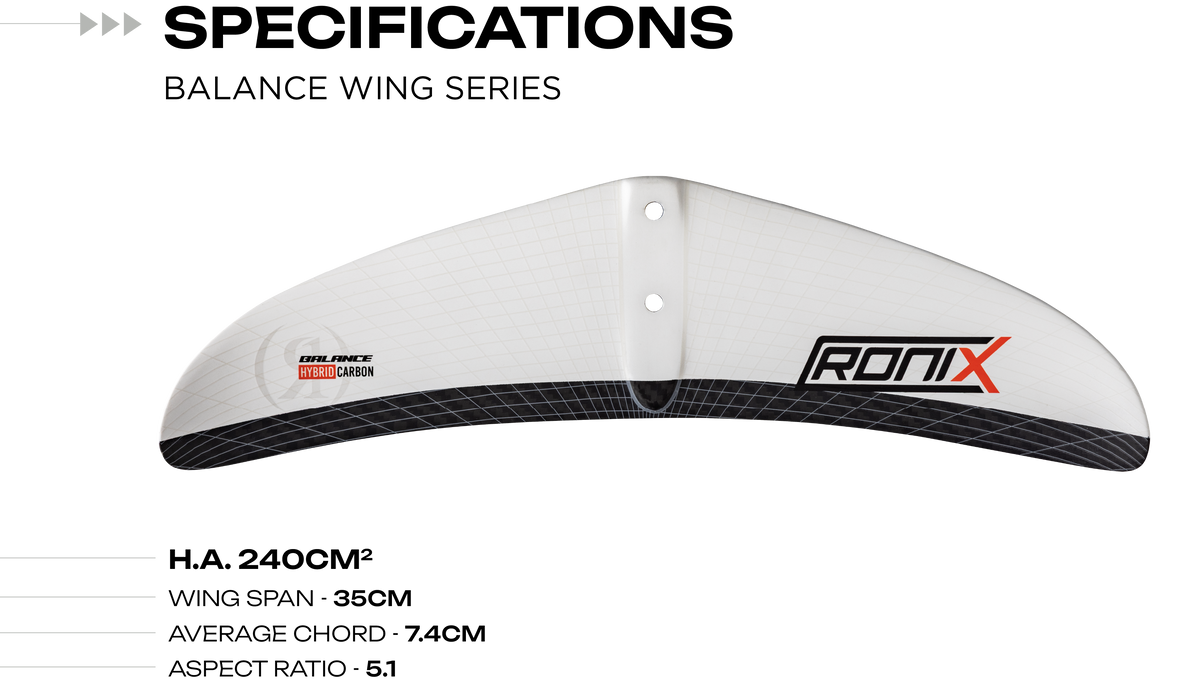 Specifications graphic for a Ronix shift mast balance 1300 foil