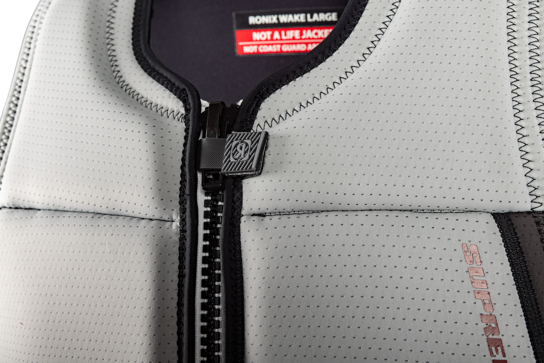 Minimalist design detail on Ronix Supreme Impact Vest 2027 with zipper and stitching