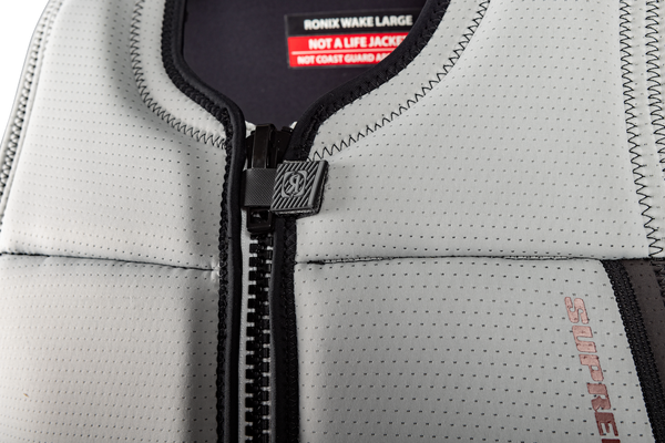 Minimalist design detail on Ronix Supreme Impact Vest 2027 with zipper and stitching