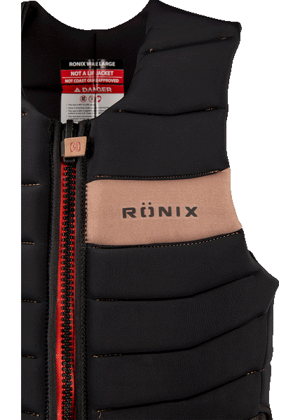 Front view of Ronix Vader 2027 wakeboarding impact vest with zipper