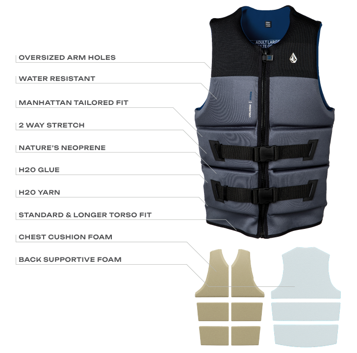 Volcom Stone logo detail on Ronix Volcom YES CGA wake vest with details
